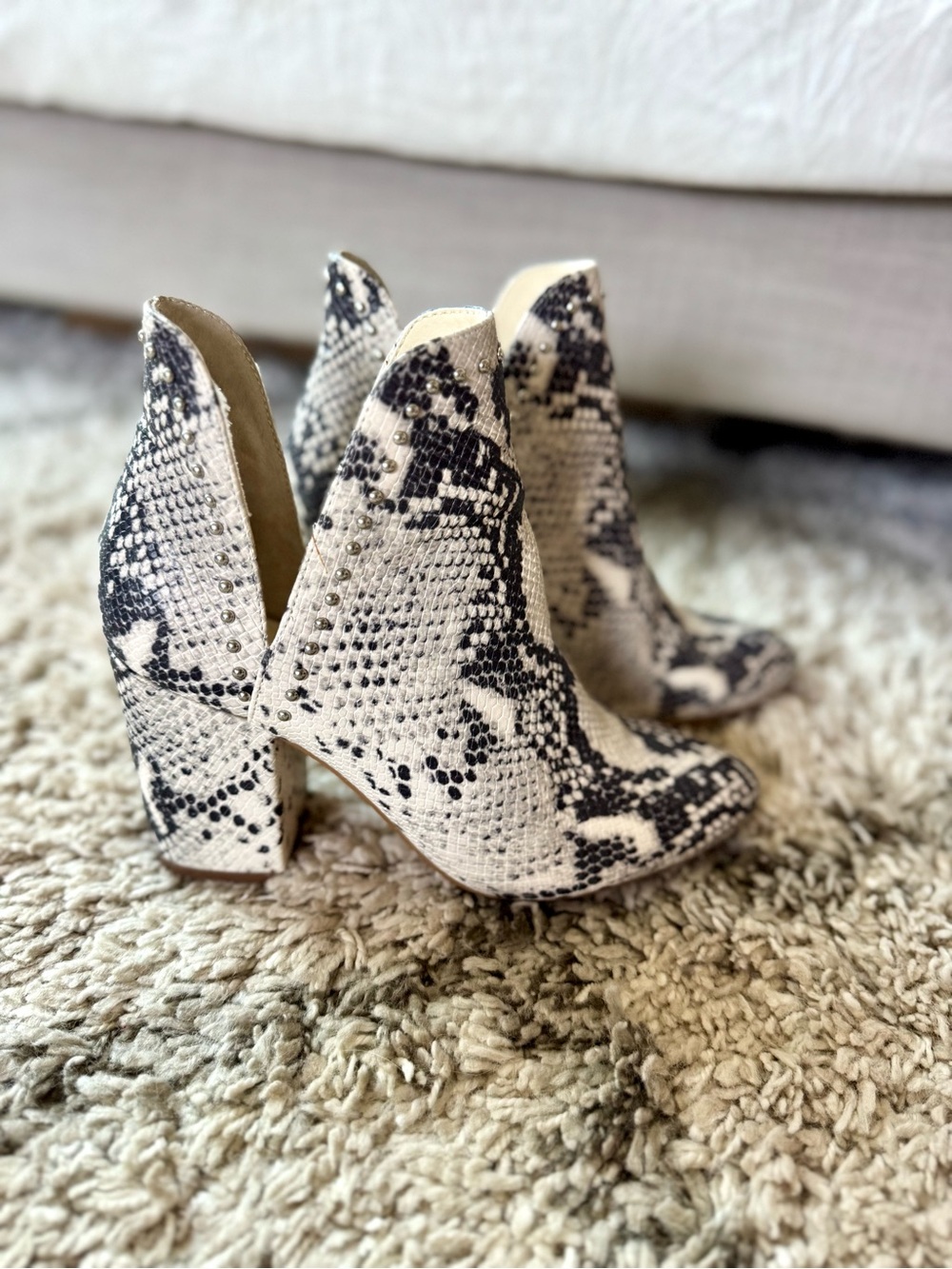 Steve Madden Studded Snake Print Cutout Ankle Boots